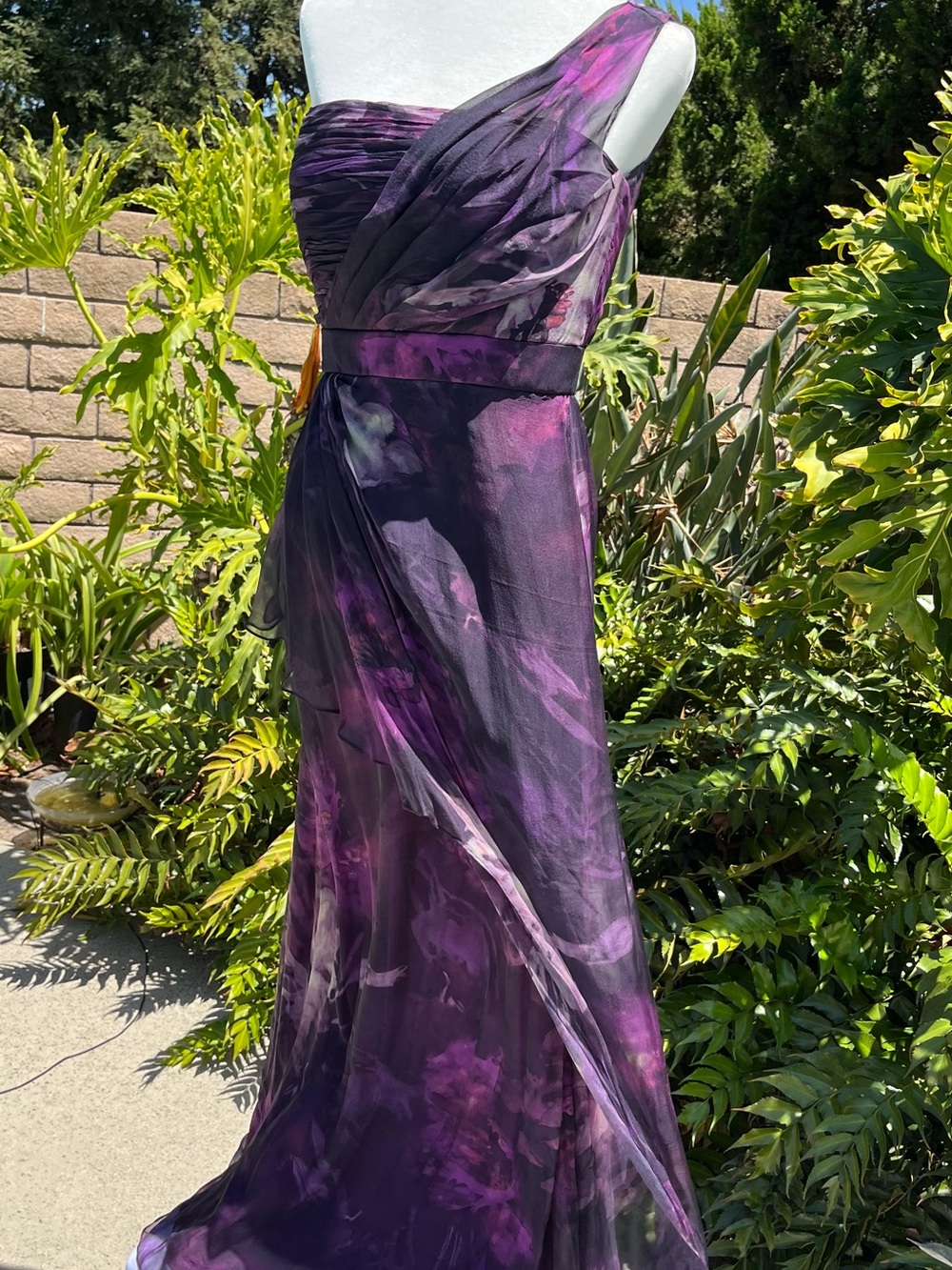 Theia Elegant One-Shoulder Purple Floral Evening Dress Size 8